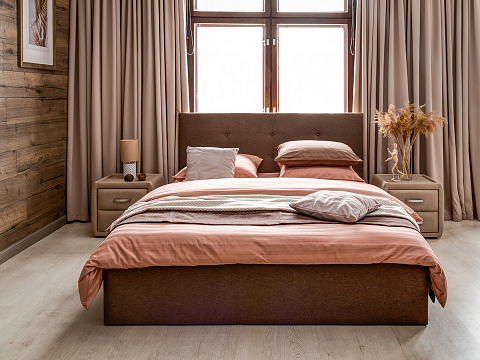 Красная кровать Forsa - Универсальная кровать с мягким изголовьем, выполненным из рогожки.